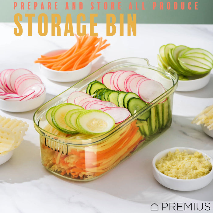 PREMIUS 6-In-1 Mandoline Slicer with Storage Bin and Handle, Green-Clear, 1.5 Quarts