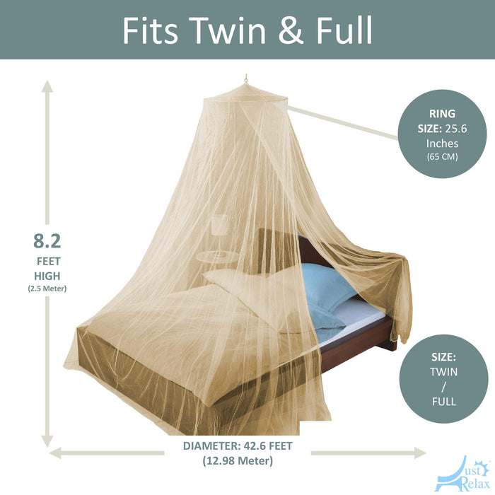 Just Relax Elegant Mosquito Net Bed Canopy Set, Beige, Twin-Full