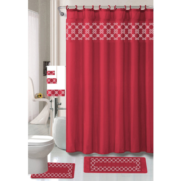 Tristan 18 Piece Shower Curtain with Embroidered Non-Slip Bath Rug and Towel Set