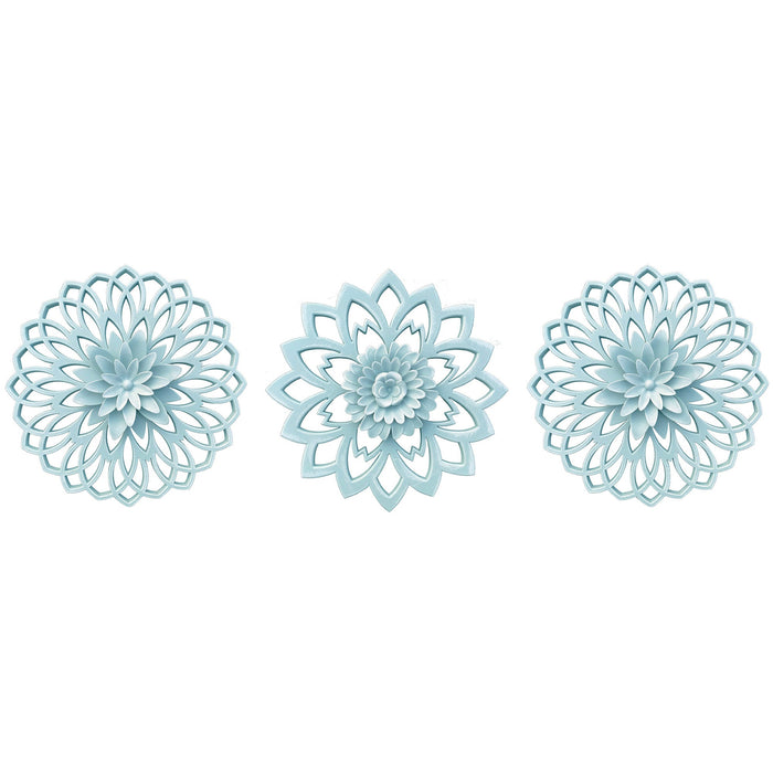 PREMIUS 3 Piece Floral Plaque Wall Decor Set, Blue, 10 Inches