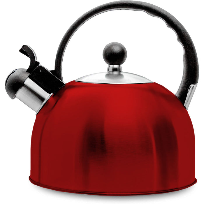 Premius Stainless Steel Whistling Tea Kettle, Red, 2.5 Liters