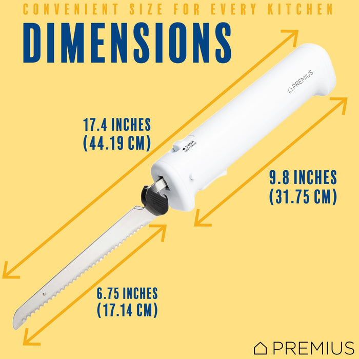 PREMIUS Professional Rechargeable Cordless Electric Knife, 1 Serrated Blade, White