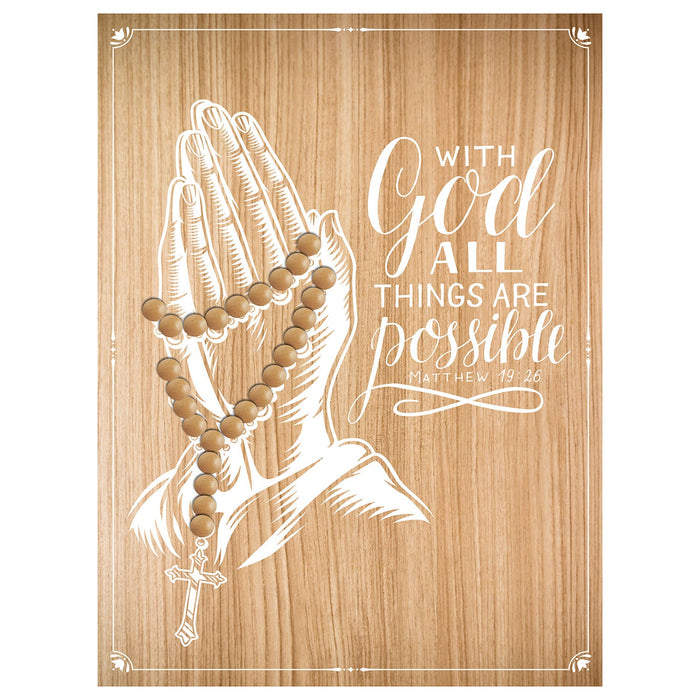 Premius With God All Things Are Possible Religious Beaded Wood Plaque, 12x16 Inches