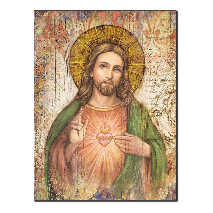Premius Sacred Heart of Jesus Christ Religious Portrait Wood Plaque, 12x16 Inches