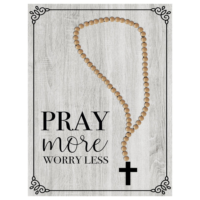 PREMIUS Pray More Worry Less Religious Beaded Wood Plaque, 12x16 Inches