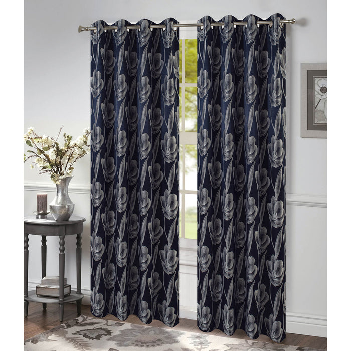 Azure Floral Jacquard Grommet Window Panel, 54x84 Inches