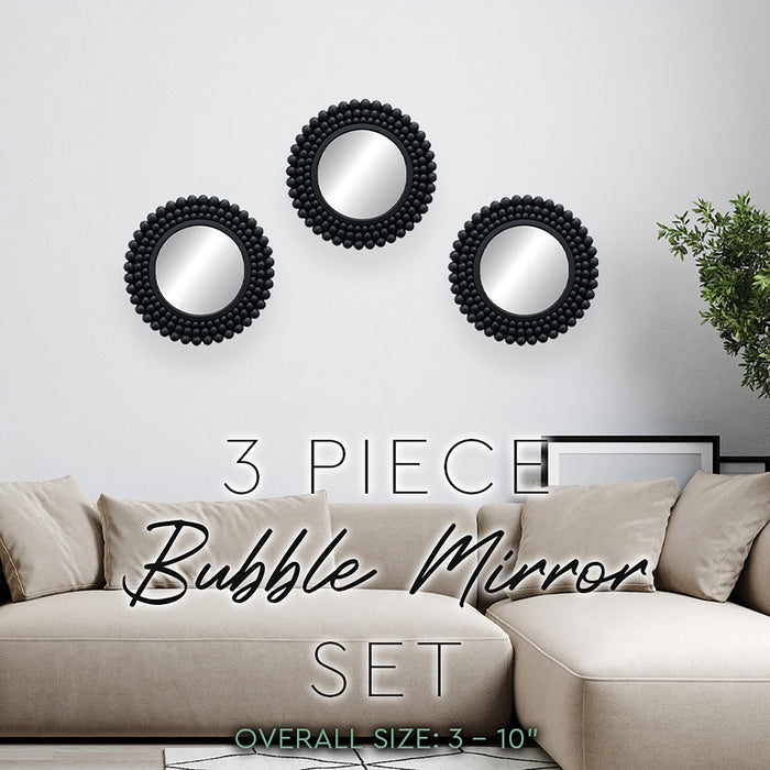 PREMIUS 3 Piece Bubble Beaded Mirror Wall Decor Set, Black, 10 Inches