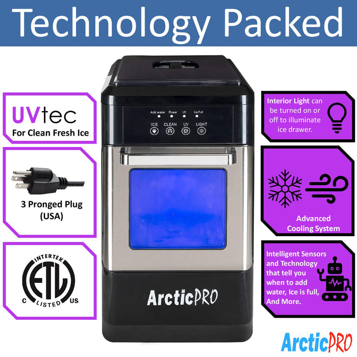 Arctic-Pro Ice Pellet Portable Ice Maker with UV Light and Ice Draw, Black-Stainless Steel