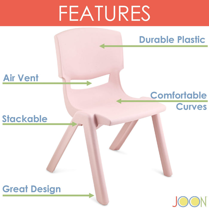 JOON Stackable Plastic Kids Learning Chairs, Blush, 20.5x12.75X11 Inches, 2-Pack (Pack of 2)