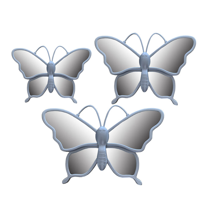 PREMIUS 3 Piece Butterfly Mirror Wall Decor Set, Silver, 14x12x10 Inches