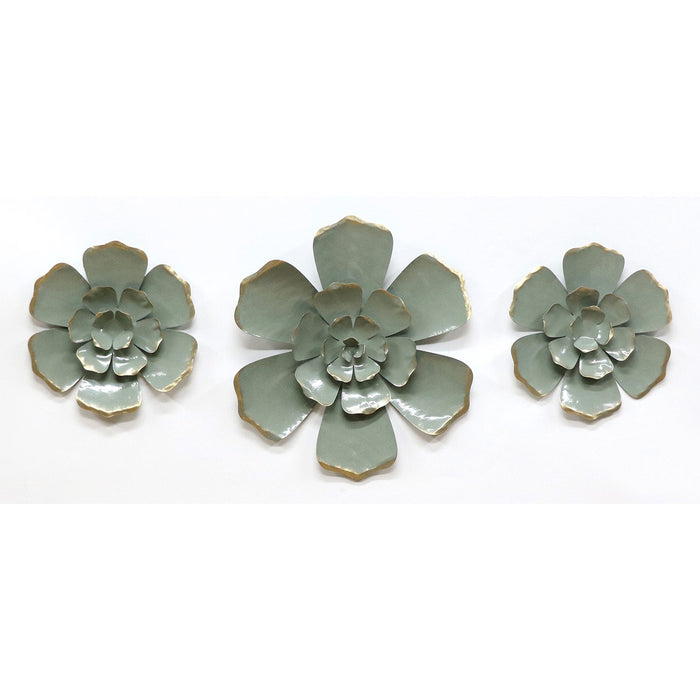 PREMIUS 3 Piece Mixed Metal Floral Wall Decor Sets, Green, 31x14 Inches