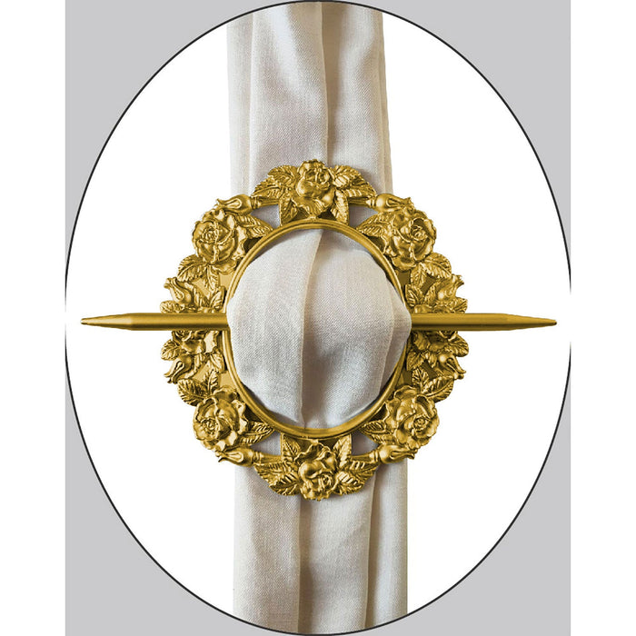 Premius Rose Oval Decorative One Pair Of Curtain Tie Back, Gold, 7x8 Inches