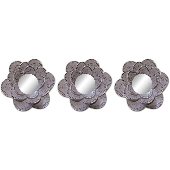 PREMIUS 3-Piece Flower Decorative Mirror Set, Grey, 26x9 Inches Overall