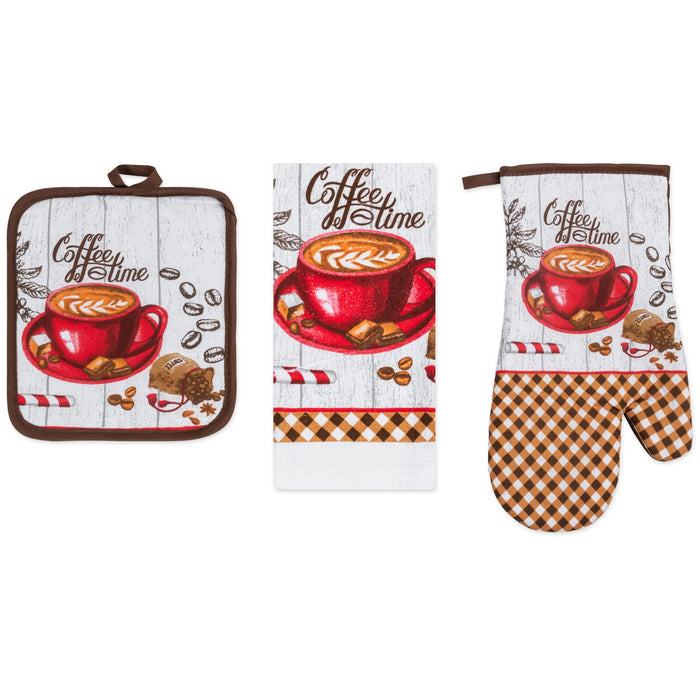 PREMIUS 3 Piece Printed Kitchen Linen Set, 1 Cotton Towel, 1 Pot Holder, 1 Oven Mitt