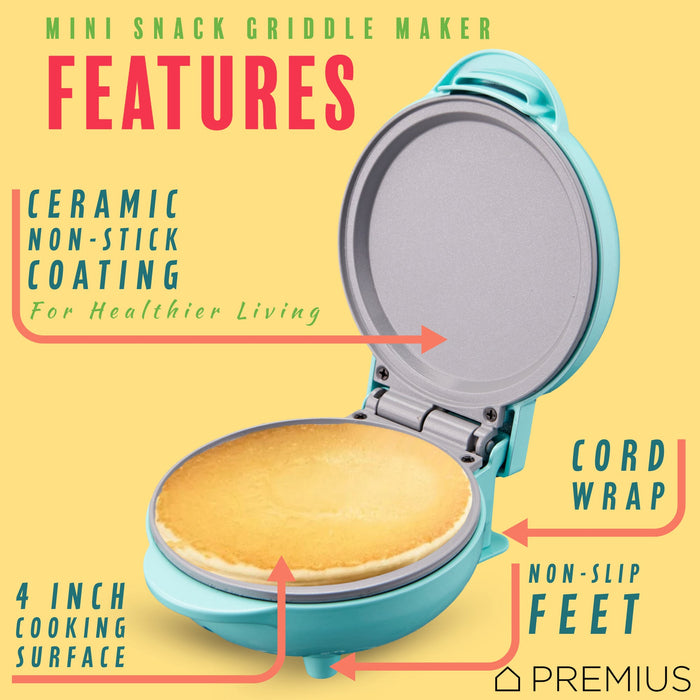 PREMIUS Ceramic Non-Stick Mini Snack Flat Griddle Maker, 4 Inch Mold