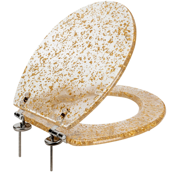 PREMIUS Polyresin Gold Leaf Toilet Seat, Clear, Standard Round, 17 Inches