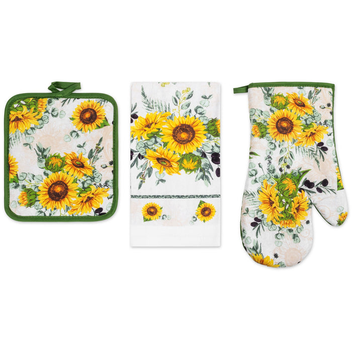 PREMIUS 3 Piece Printed Kitchen Linen Set, 1 Cotton Towel, 1 Pot Holder, 1 Oven Mitt