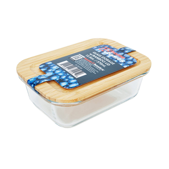 Home Basics Glass Storage Container With Bamboo Lid, Rectangle, Clear