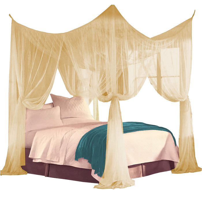 Just Relax Four Corner Post Elegant Mosquito Net Bed Canopy Set, Beige, Full-Queen-King