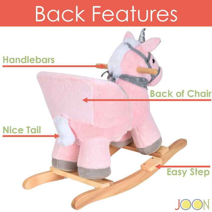 JOON Luna Ride-On Rocking Horse Unicorn With Sound Effects, Pink-Grey