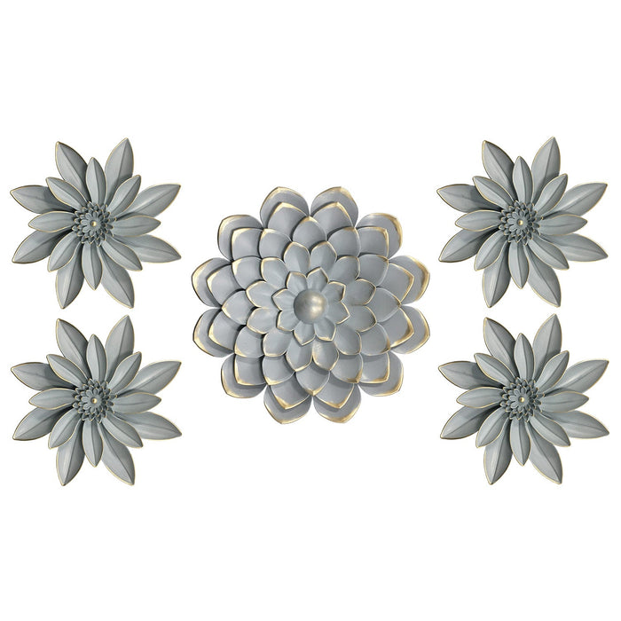 Premius Mixed 5 Piece Metal Floral Wall Decor Set, Gray, 35x21 Inches