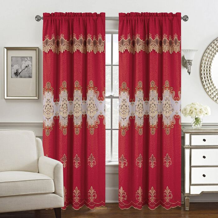 Arabella Macrame Jacquard Window Panel with Attached Valance, 55x84 Inches