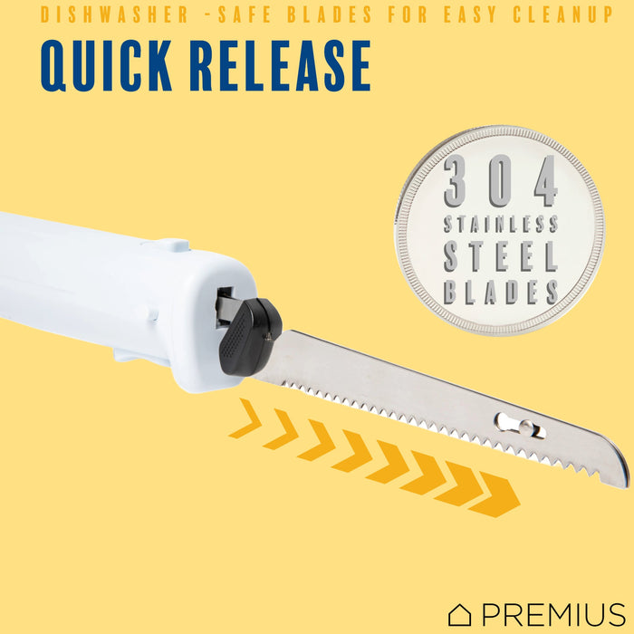 PREMIUS Professional Rechargeable Cordless Electric Knife, 1 Serrated Blade, White