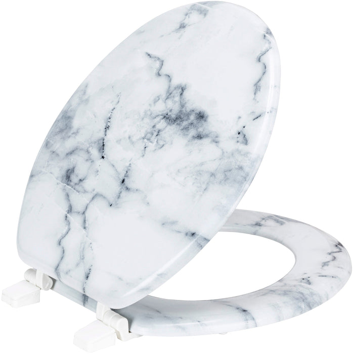 PREMIUS Wood Toilet Seat, White Marble, Standard Round, 17 Inches