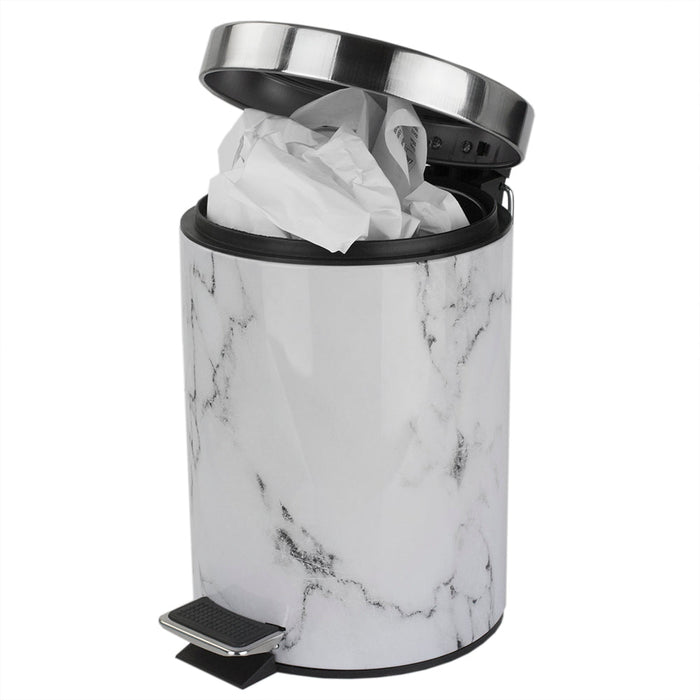 Home Basics Faux Marble Waste Bin, White-Gray, 3 Liters