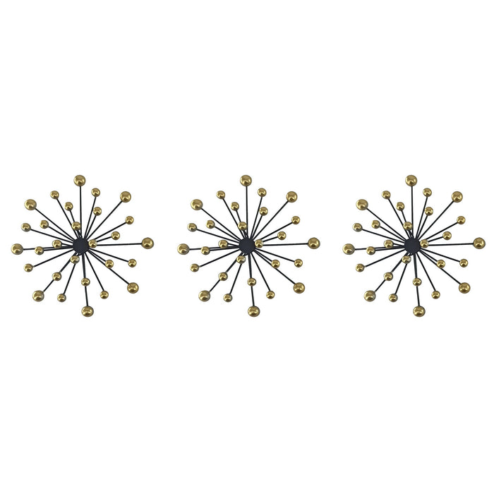 PREMIUS 3 Piece Metal Two-Tone Starburst Wall Decor Set, Black-Gold, 9 Inches