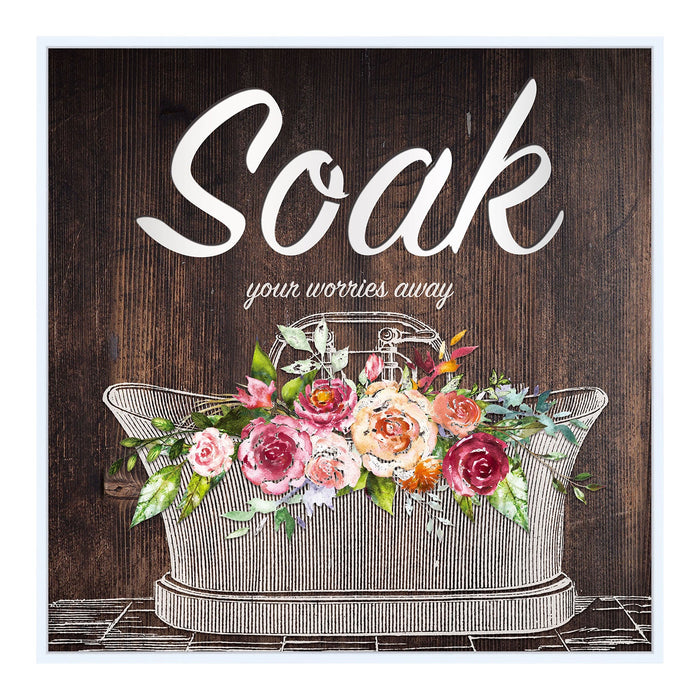 Premius Soak Your Worries Away Bathroom Wall Decor, 14x14 Inches