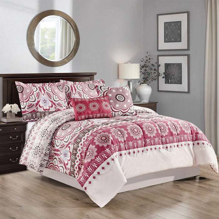 Irena Floral Emblem Printed 5-Piece Comforter Set