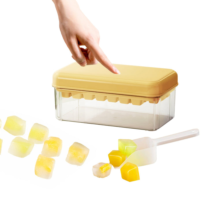 PREMIUS 2 Tray Ice Cube Tray with Container and Scoop, Yellow-Clear