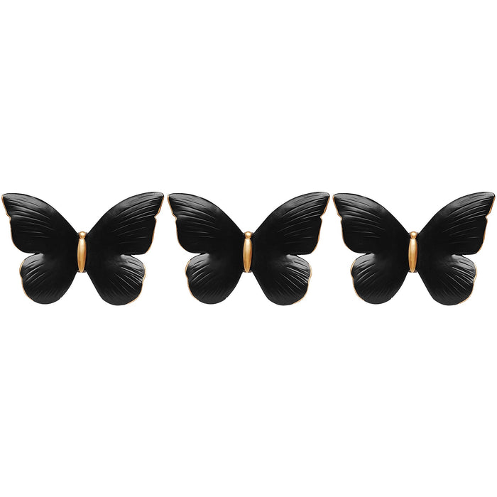 PREMIUS 3 Piece Resin Butterfly Wall Decor Set, Black, 4x5x2.5 Inches