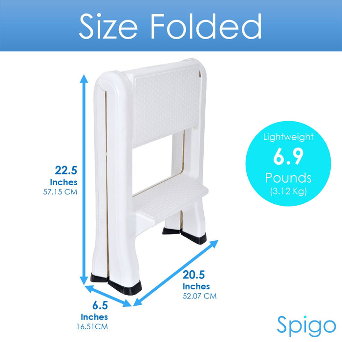 Spigo Heavy Duty 2-Tier Folding Step Stool Ladder, White, 22.5x20.5x19 Inches