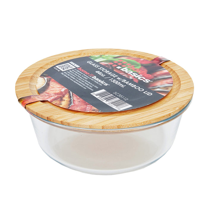 Home Basics Glass Storage Container With Bamboo Lid, Round, Clear