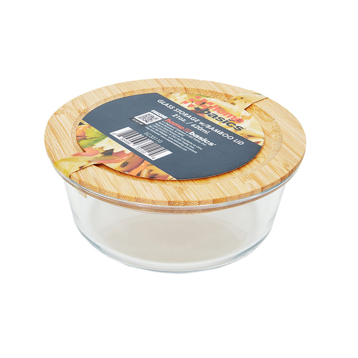 Home Basics Glass Storage Container With Bamboo Lid, Round, Clear