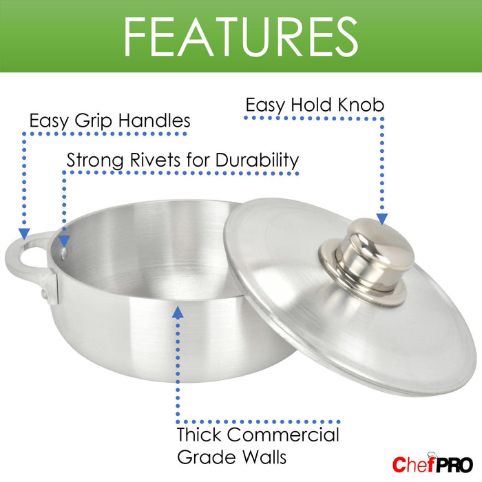 Chef Pro Commercial Grade Aluminum Caldero Stock Pot, Silver, 7.4 Quarts
