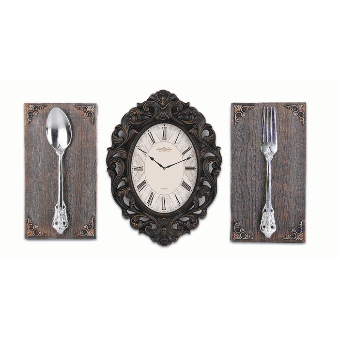 Premius Kitchen Wall Clock Set with Accents, Dark Brown, 14x10 Inches