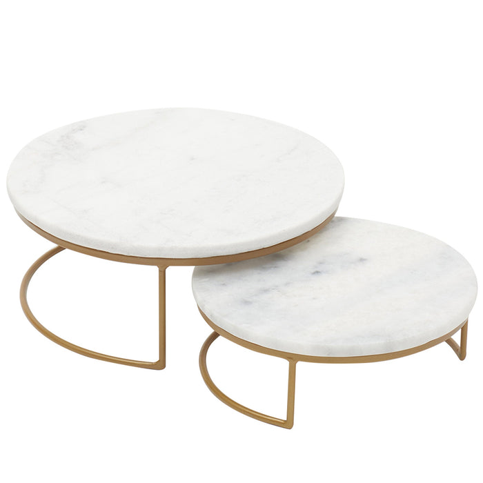 Sophia Grace 2 Pieces Marble Round Table Riser, White-Gold, 8x8x3 and 10x10x4 Inches