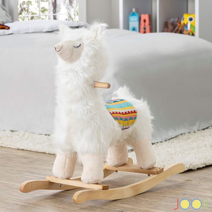 JOON Lola Shaggy Hair Ride-On Llama Rocking Horse With Sound Effects, White