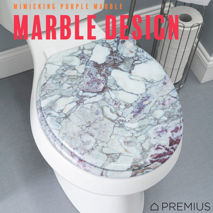 PREMIUS Wood Toilet Seat, Purple Marble, Standard Round, 17 Inches