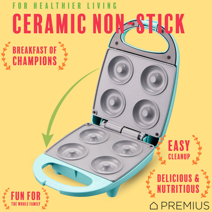 PREMIUS Ceramic Non-Stick Mini Snack Donut Maker, 2 Inch Mold, 4 Count