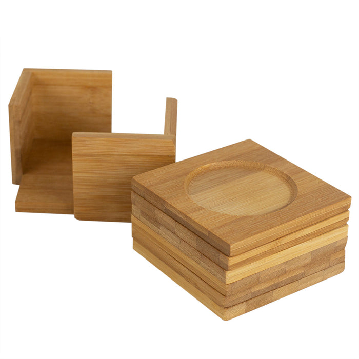 Home Basics 6-Piece Bamboo Square Coaster with Raised Edge, Natural, 4.75x4.75x2.5 Inches