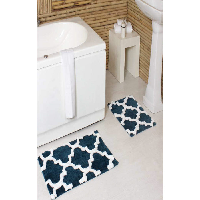 PREMIUS 2 Piece Quatrefoil Diamond Bath Rug Set, 17x24 & 20x32 Inches