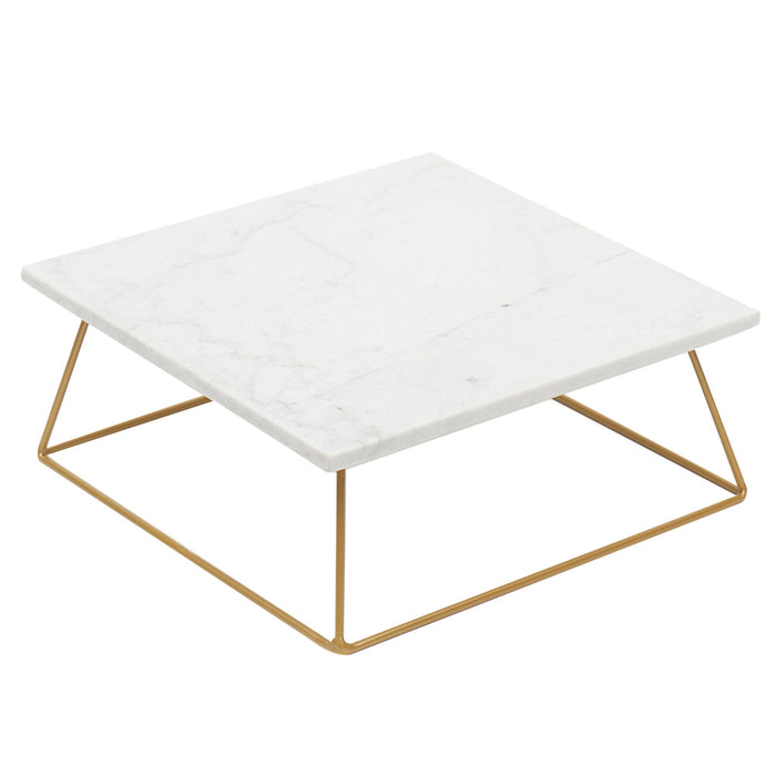 Sophia Grace Table Riser Marble Square, White-Gold, 12x12x5 Inches