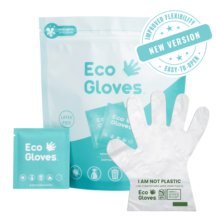 Individually Wrapped Compostable Disposable Gloves - Clear (24 Packets/Bag) | Eco Gloves