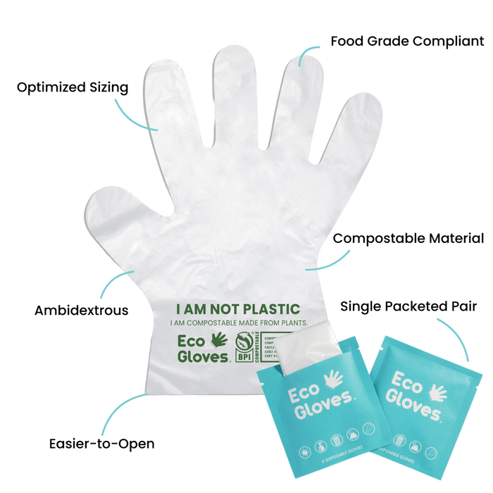 Individually Wrapped Compostable Disposable Gloves - Clear (24 Packets/Bag) | Eco Gloves
