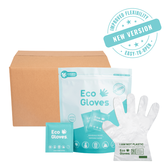 Individually Wrapped Compostable Disposable Gloves - Clear (Case of 50 Bags) | Eco Gloves
