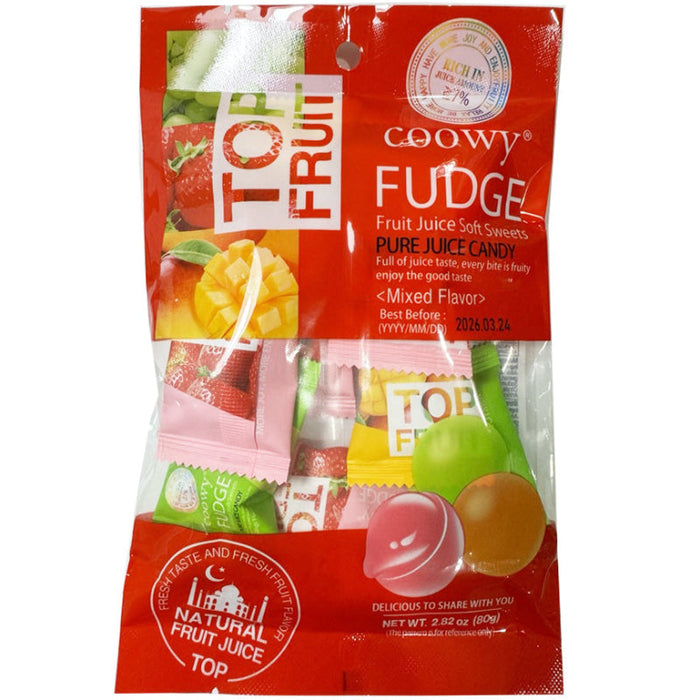 Coowy Fudge Top Fruit Soft Sweets Chewy Gummy Candy Mix with Mango, Muscat Grape and Strawberry
